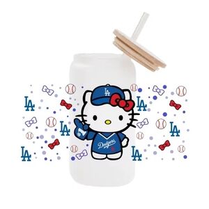 Hello Kitty Dodgers Party Jar with Straw - Blue and Red